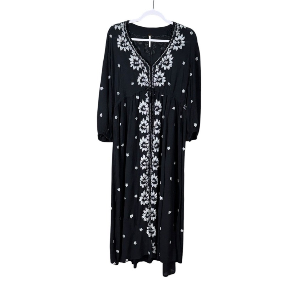 Free People Embroidered Maxi Dress Medium Bohemian Peasant Festival Cottage - Picture 2 of 9